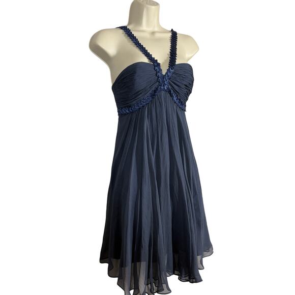 BCBGMAXAZRIA Y2K Baby Doll Tulle Silk Halter Dress Party Date Blue Strappy - S - Picture 2 of 10